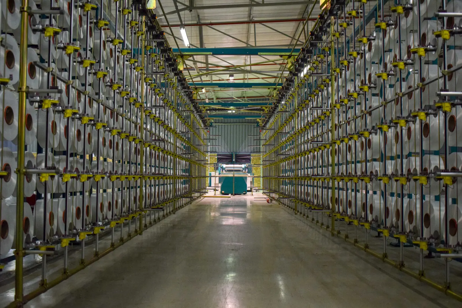 Rows of textile machinery across the Korteks Textiles Africa factory floor in Centurion